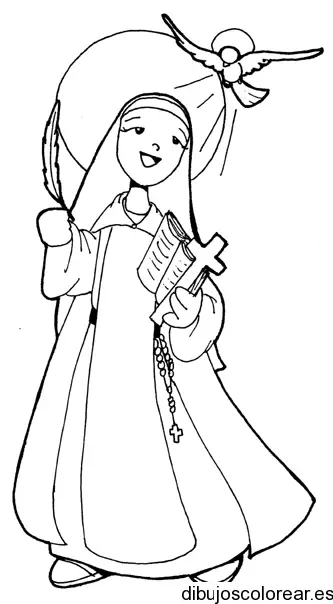 Dibujo de una monja que habla a una paloma