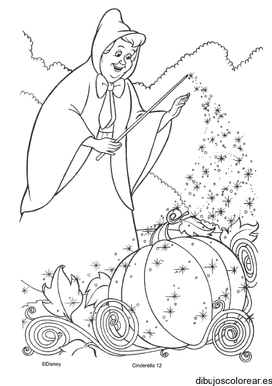 Dibujo de un hada y una calabaza