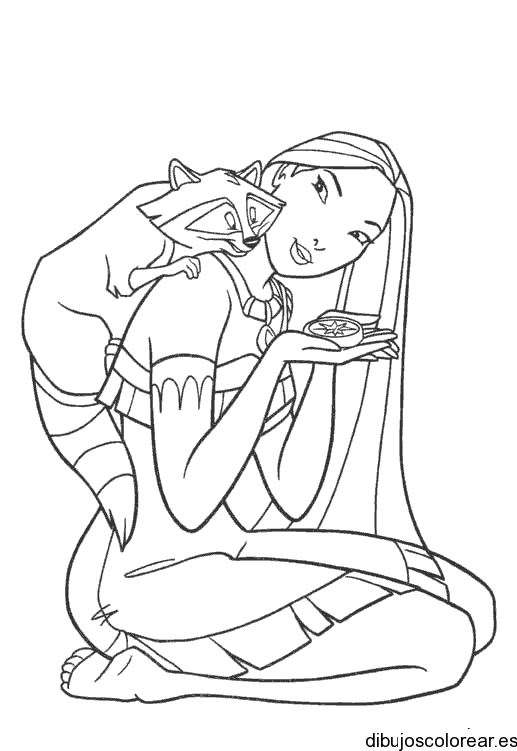 Dibujo de Pocahontas con mapache