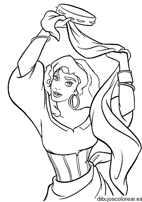 Dibujo de Esmeralda con una pandereta