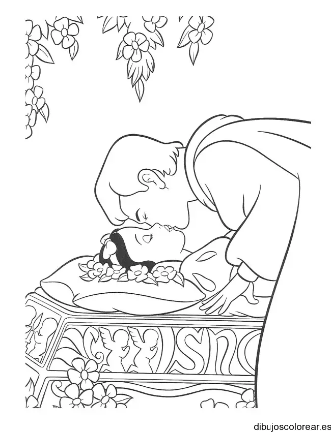 Dibujo del príncipe besando a Blanca Nieves