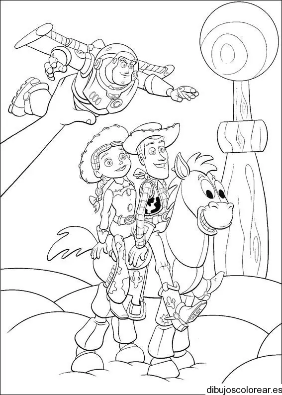 Dibujo de Woody y Jessie en el caballo