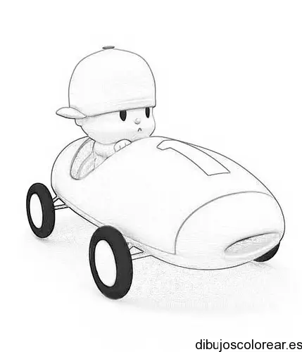 Dibujo de Pocoyo en un coche