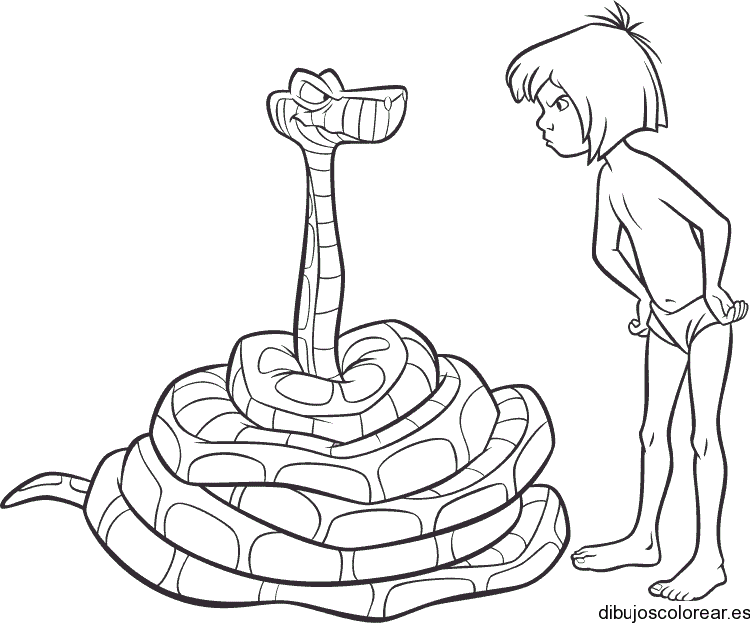 Dibujo de Mowgli y la serpiente