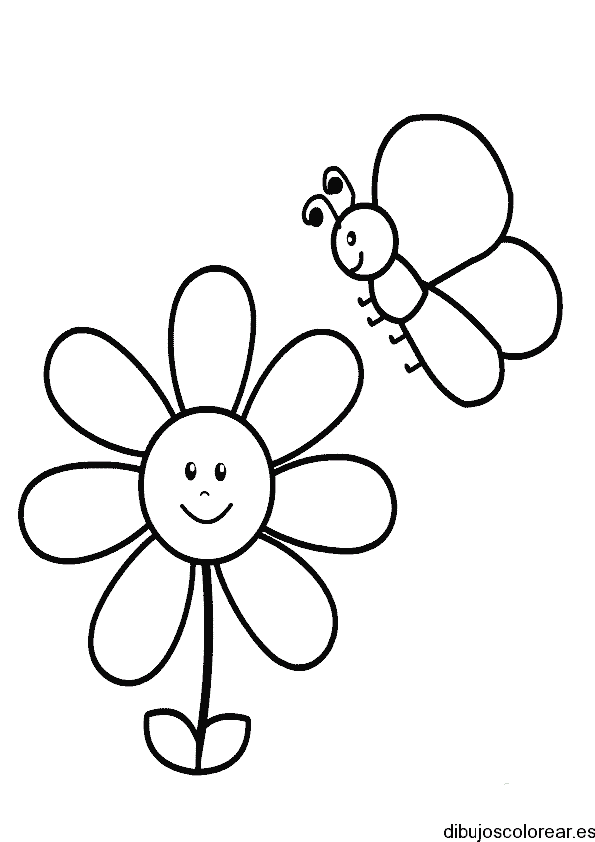 Dibujo de una flor y una mariposa