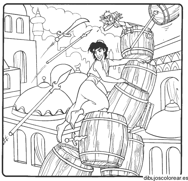 Dibujo de Aladdin escalando