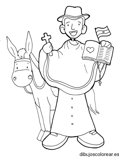 Dibujo de un sacerdote con un burro