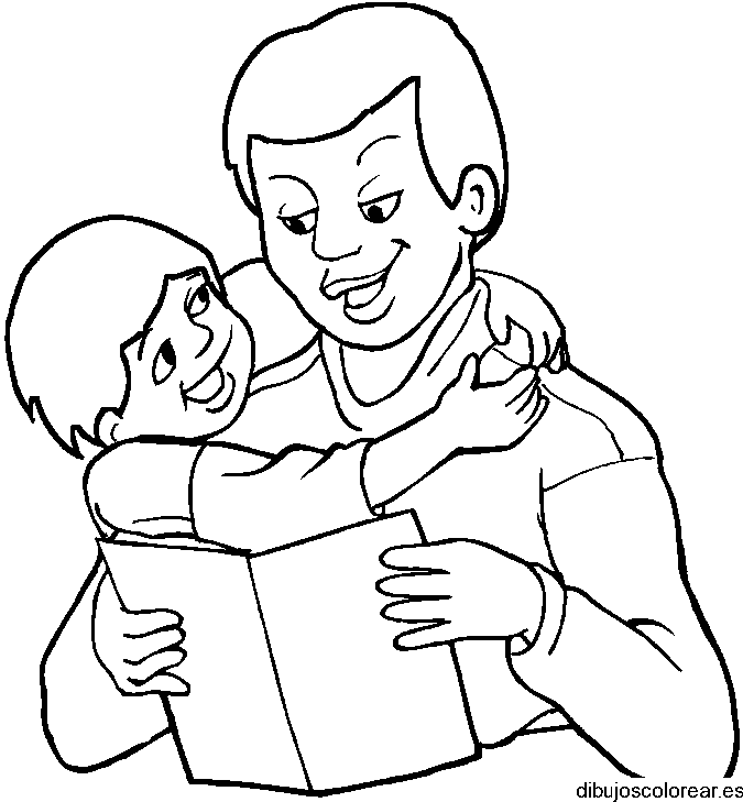 Dibujo de un hombre con un niño y un libro