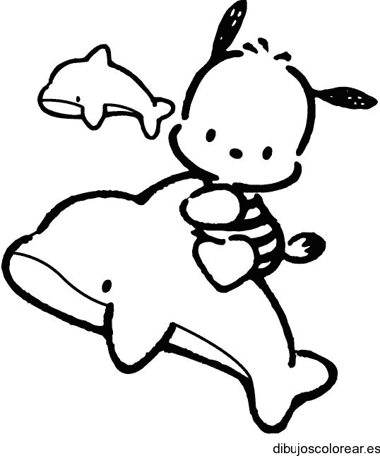 Dibujo de un conejo y delfines