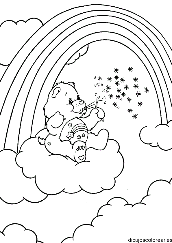 Dibujo de un oso cariñoso y un arco iris