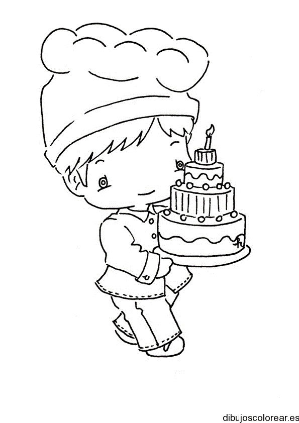 Dibujo de un niño con un pastel