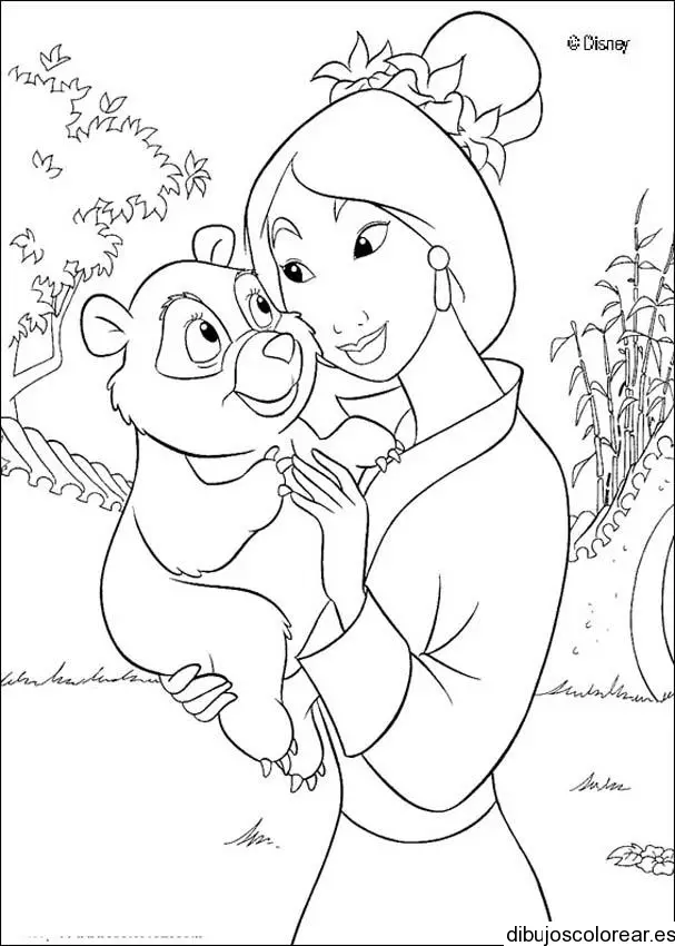 Dibujo de Mulan con un oso