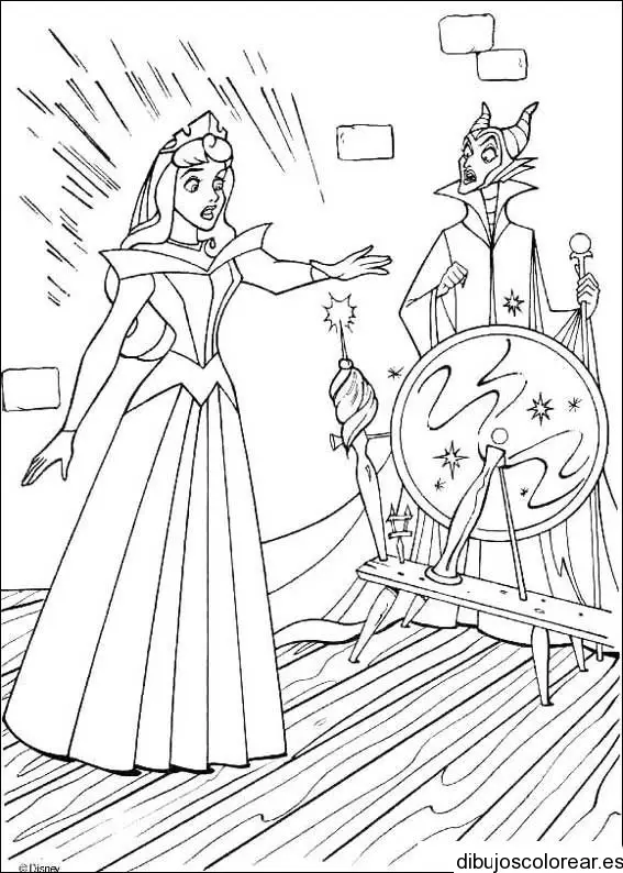 Dibujo de la bella durmiente y la bruja
