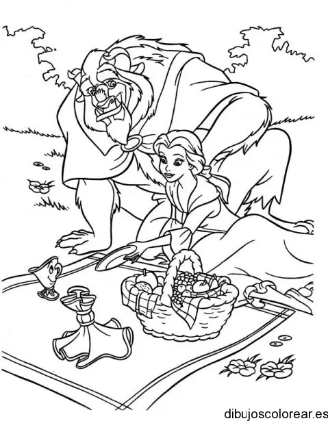 Dibujo de Bella y la bestia en un día de campo