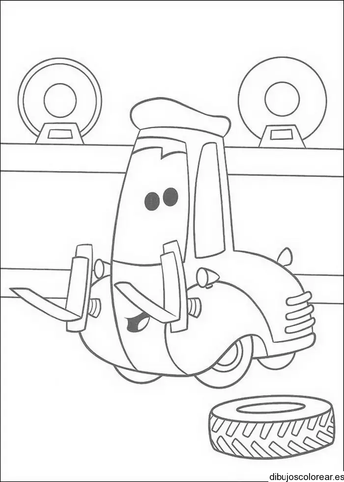 Dibujo de un cochecito y un neumático