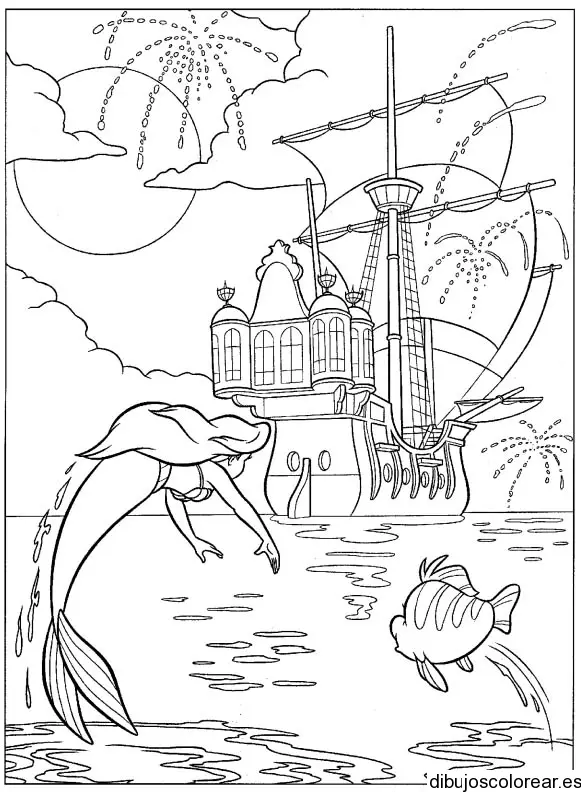 Dibujo de Ariel y un barco