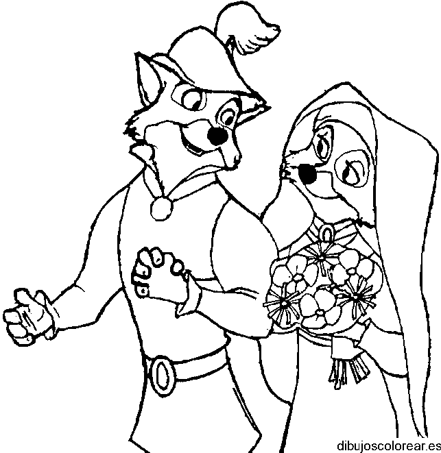 Dibujo de la boda de Robin Hood y Lady Marian