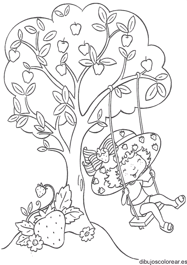 Dibujo de Rosita fresita en un columpio