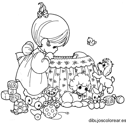 Dibujo de una bebé con sus juguetes