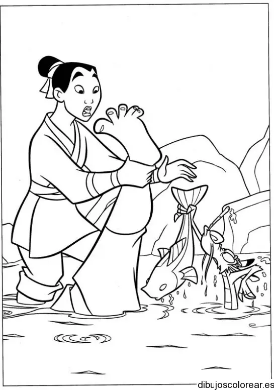 Dibujo de Mulán en el río