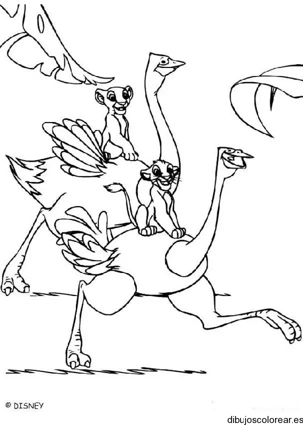 Dibujo de Simba y Nala en avestruces 