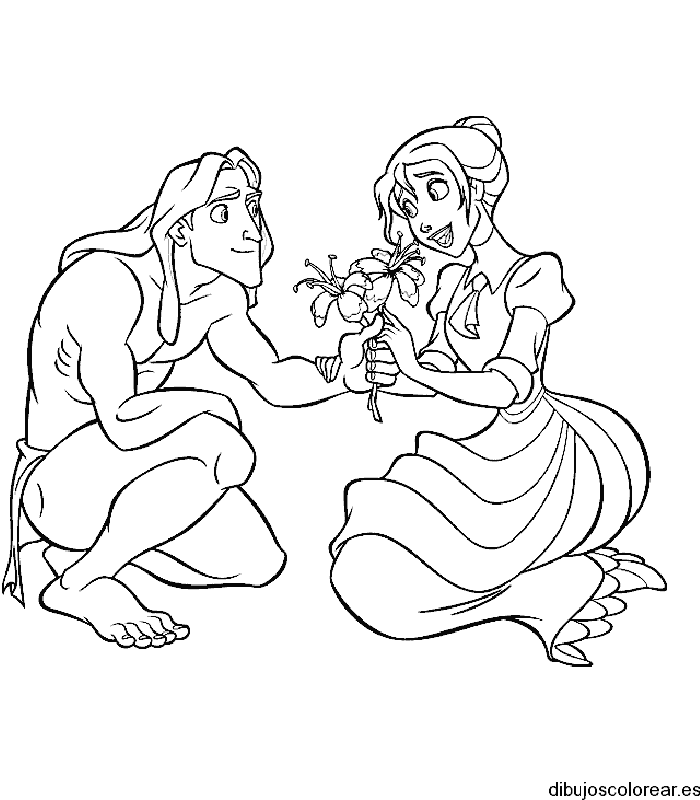 Dibujo de Tarzán y Jane con una flor