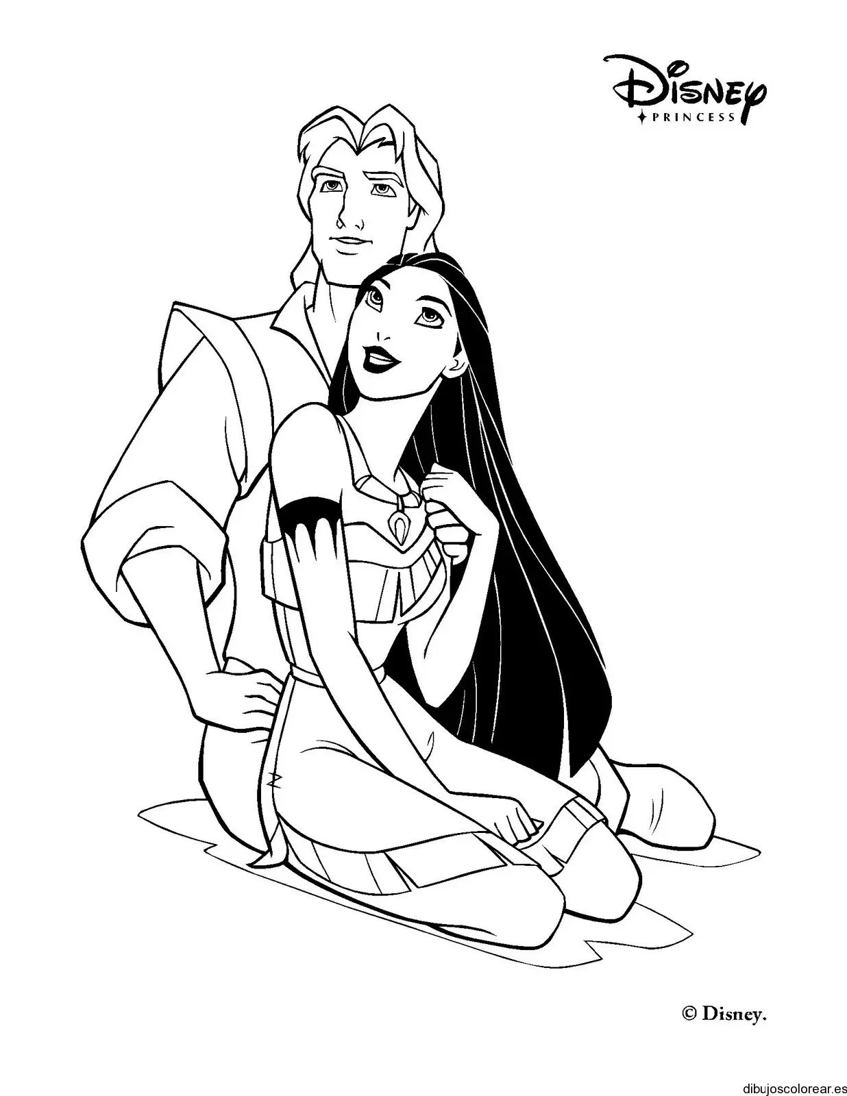 Dibujo de Pocahontas y John sonriendo