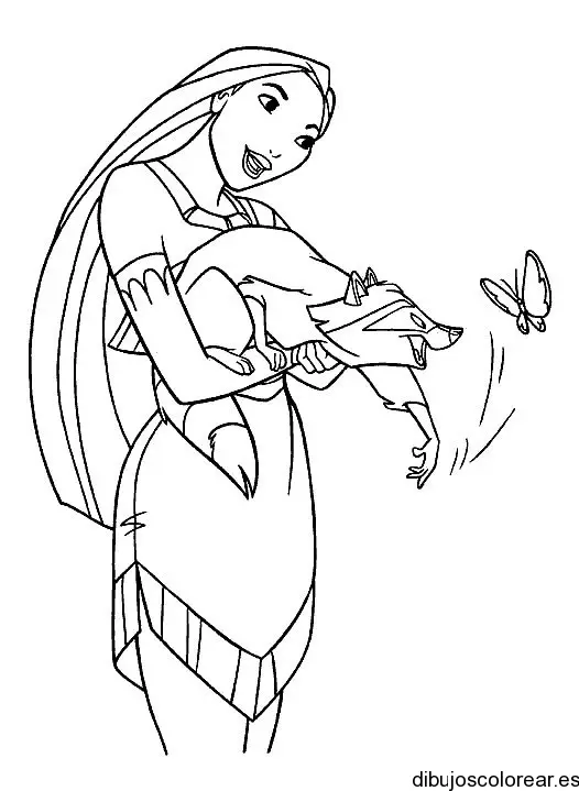 Dibujo de Pocahontas y el mapache