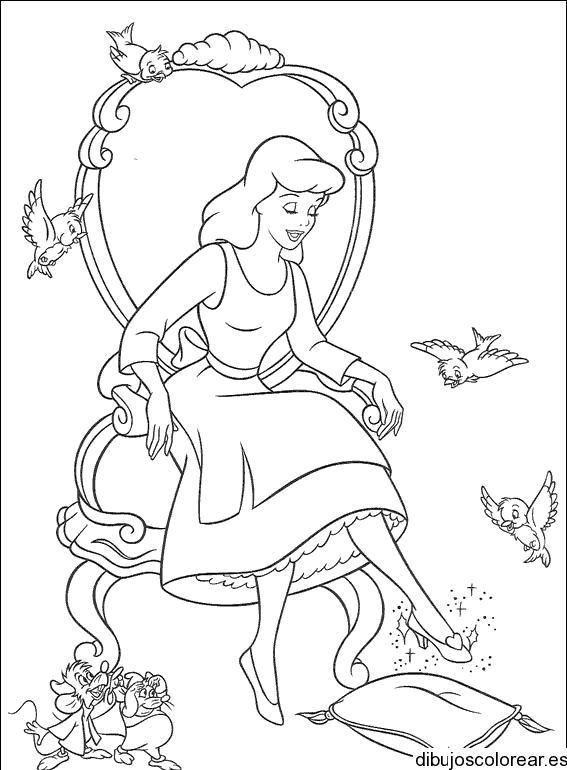 Dibujo de Cenicienta con la zapatilla de cristal