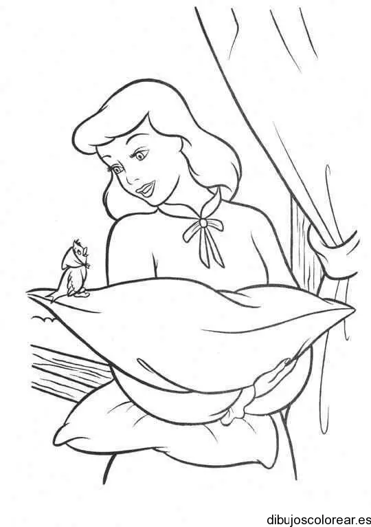 Dibujo de Cenicienta con una almohada