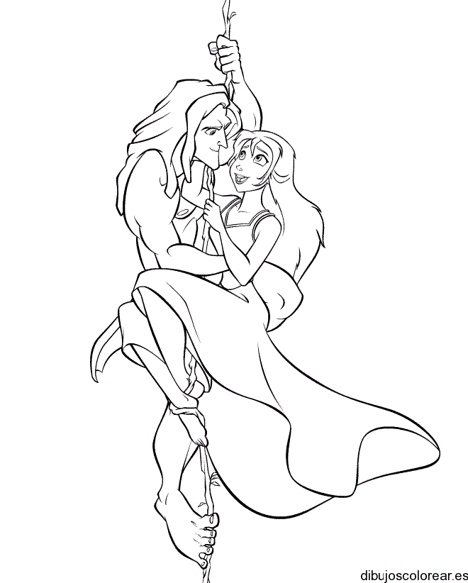 Dibujo de Tarzán y Jane en una liana