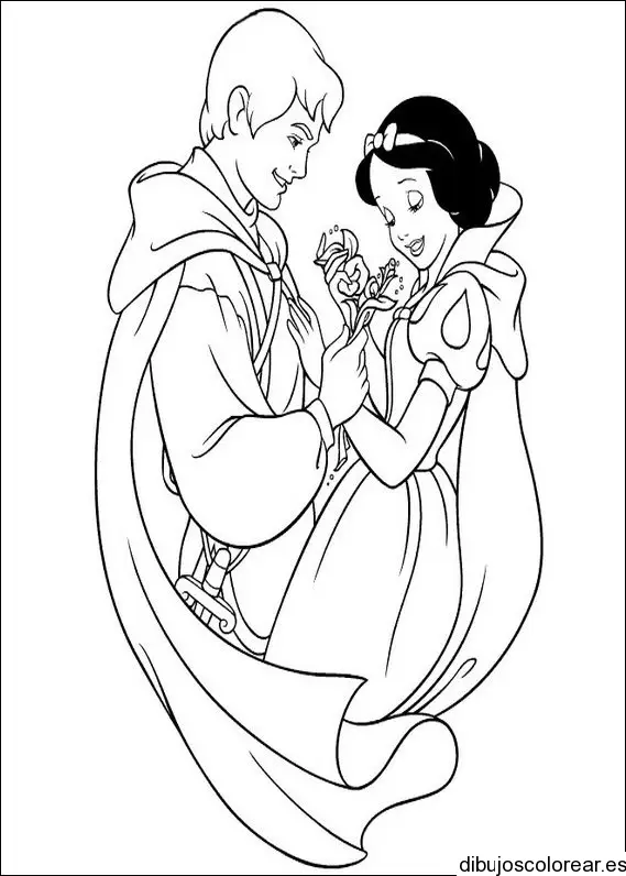 Dibujo de Blancanieves y el príncipe con una flor