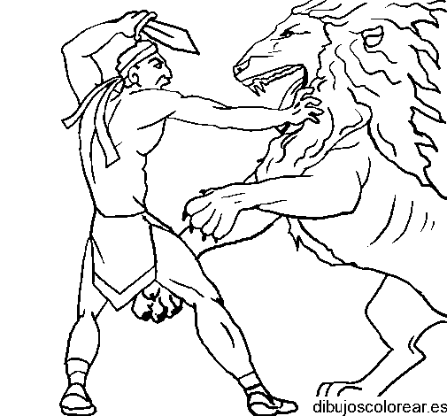 Dibujo de pelea con un león