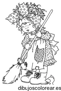 Dibujo de niña barriendo
