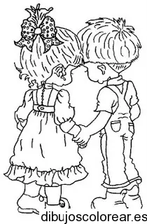 Dibujo de niños charlando de la mano