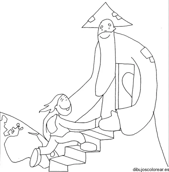 Dibujo de un niño en las escaleras