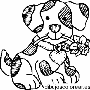 Dibujo de un perro con un ramo de flores