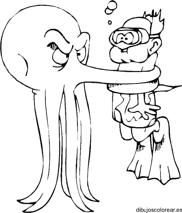 Dibujo de un pulpo y un niño