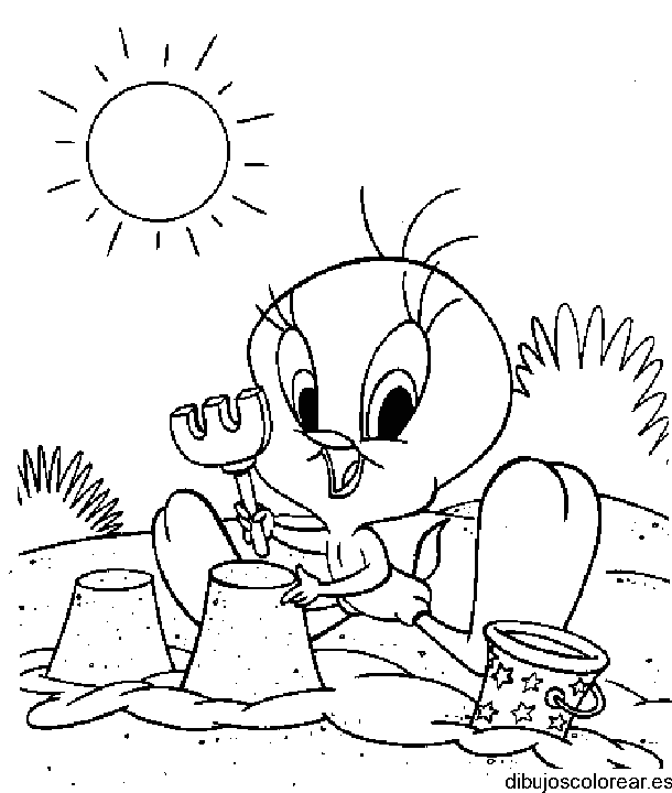 Dibujo de Piolín jugando en la arena