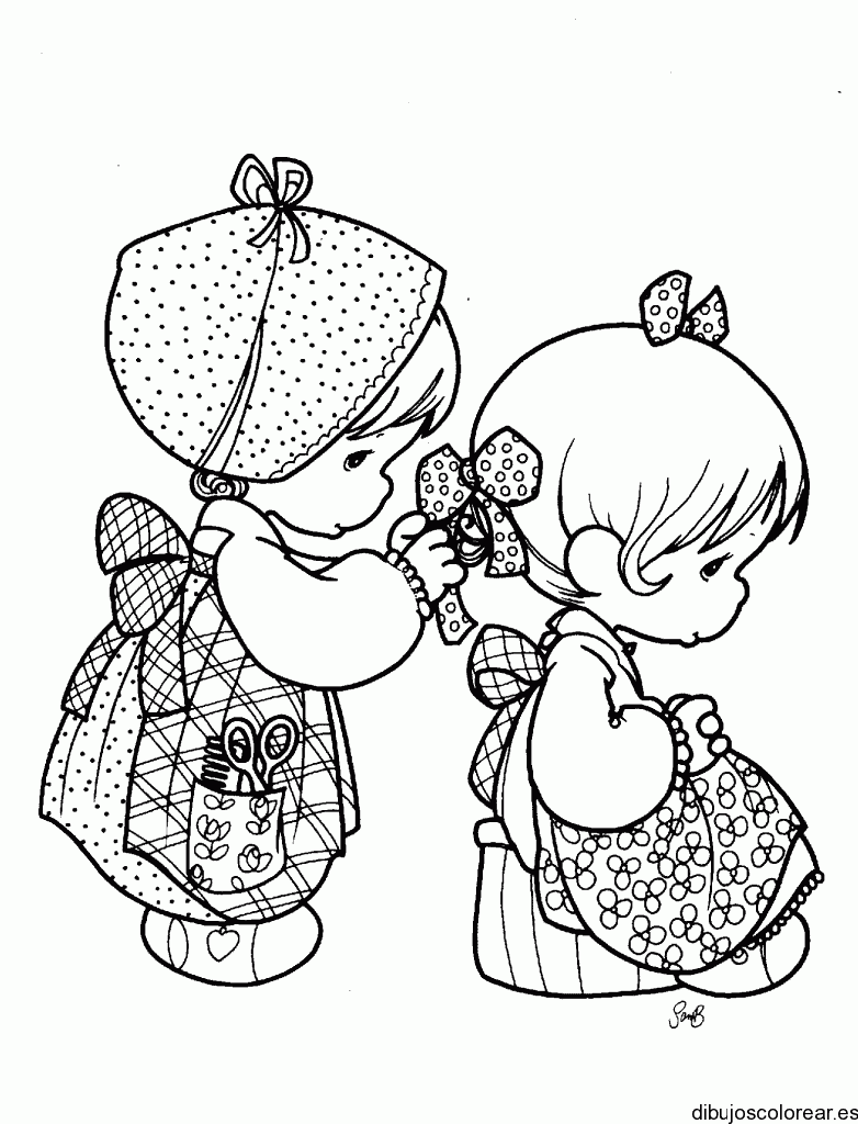 Dibujo de dos niñas peinándose