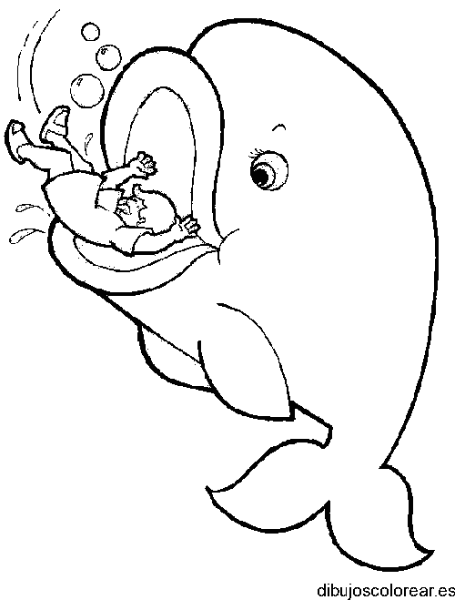 Dibujo de una ballena y Jonás