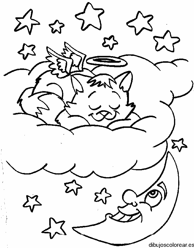 Dibujo de un gato en una nube