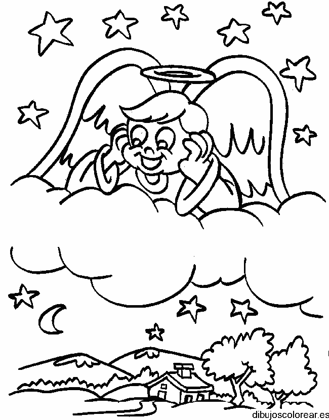 Dibujo de un ángel sobre una nube