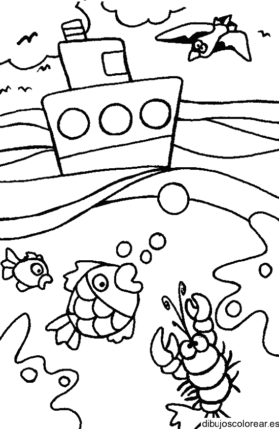 Dibujo de un barco en el mar 