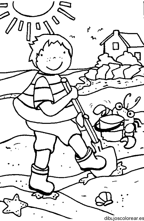 Dibujo de un niño en la playa