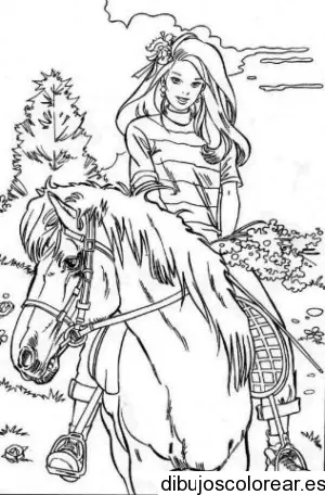 Dibujo de Barbie cabalgando 