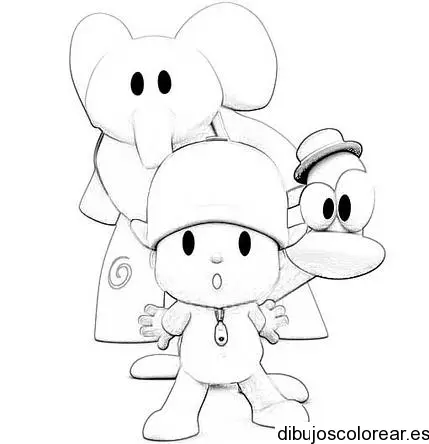 Dibujo de Pocoyo y dos amigos