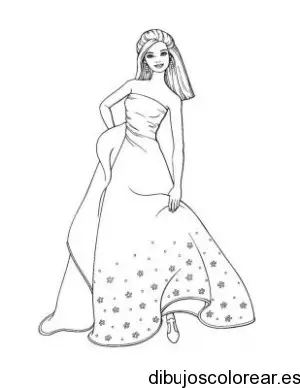 Dibujo de Barbie modelando un vestido 