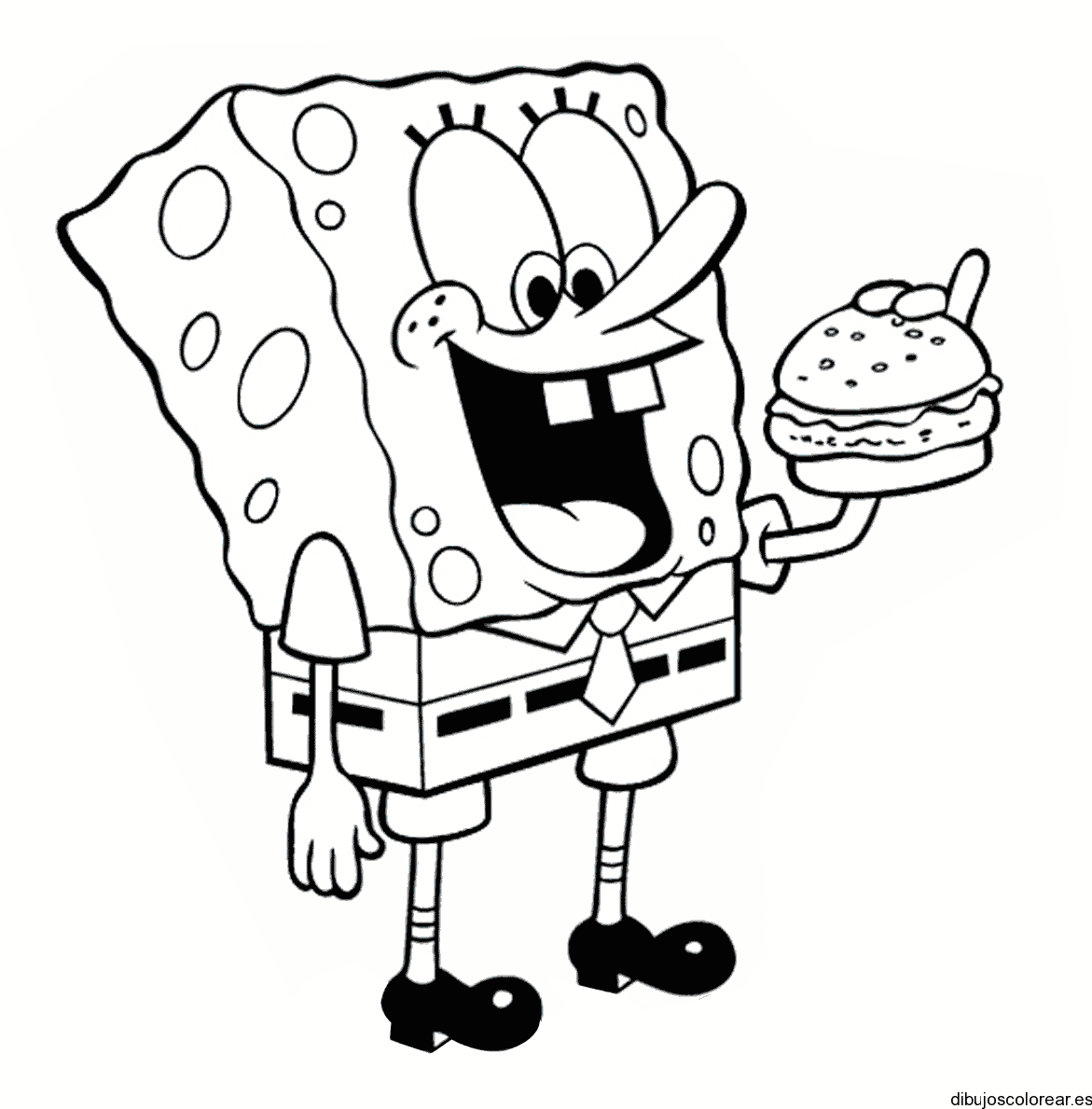 Dibujo Bob Esponja comiendo hamburguesa