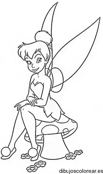 Dibujo de Tinkerbell sentada en un hongo 